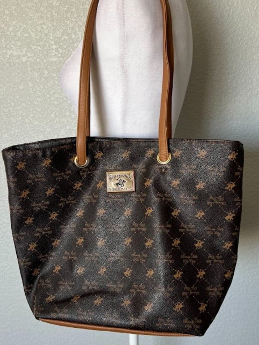 Beverly Hills Polo Club Brown Monogram Logo Tote Bag Purse